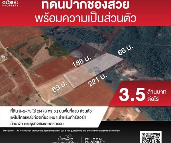 รหัสทรัพย์ 18 ขายที่ดินปากช่อง 8-2-73 ไร่ ต.หมูสี อ.ปากช่อง จ.นครราชสีมา บรรยากาศสงบ ตรงข้ามธรรมอุทยานผาตะวัน