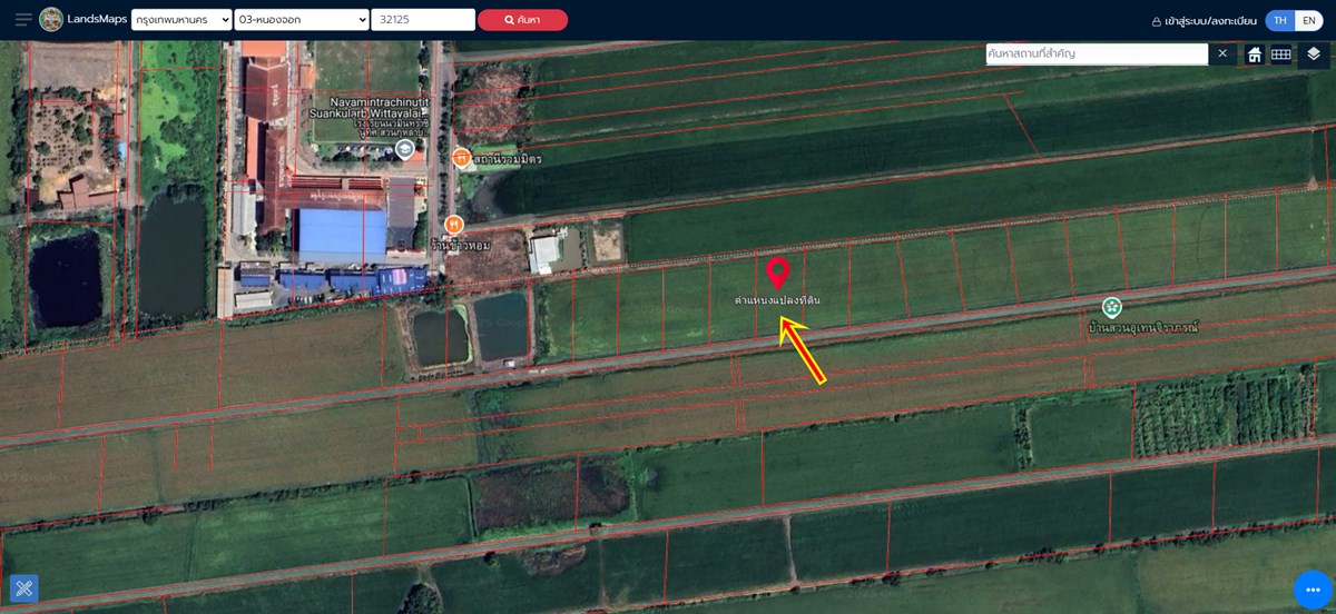 ขายที่ดิน หนองจอก แปลงนี้ ติดกับด้านหลังของ โรงเรียนสวนกุหลาบ นนทบุรี เนื้อที่ 1 ไร่ 1 งาน Tel. 063-289-7879