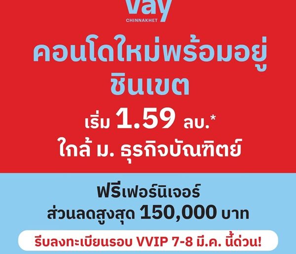 Vay Chinnakhet คอนโด ใกล้ ม.ธุรกิจบัณฑิตย์ ใหม่แต่งครบพร้อมอยู่ ฟรีเฟอร์นิเจอร์ โทร 061-6161426