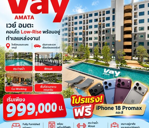 Vay Amata คอนโดแต่งครบ ใกล้ นิคมฯ อมตะ แต่งครบ เครื่องใช้ไฟฟ้า เข้าอยู่ได้เลย โทร 065-563-9565